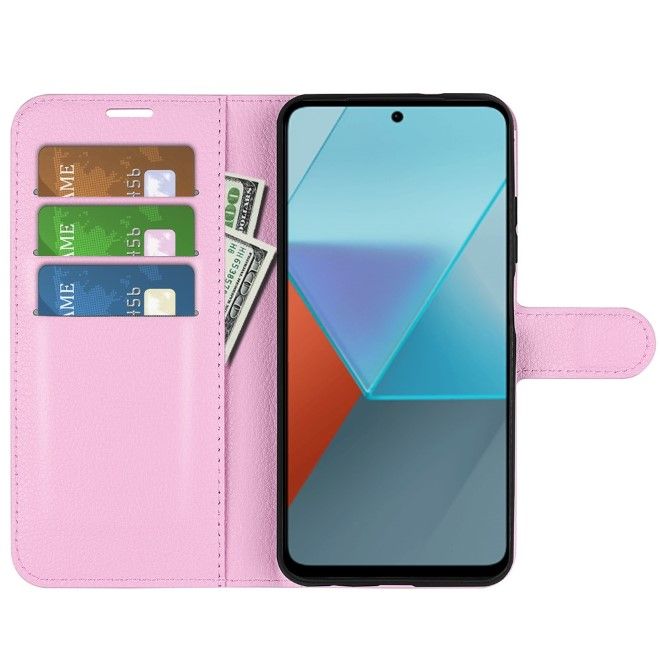 Xiaomi Redmi Note 13 Pro 5G Handy Hülle - Litchi Leder Bookcover Series - rosa