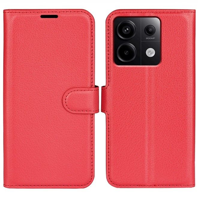 Xiaomi Redmi Note 13 Pro 5G Handy Hülle - Litchi Leder Bookcover Series - rot