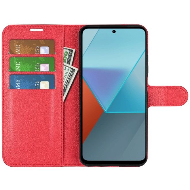 Xiaomi Redmi Note 13 Pro 5G Handy Hülle - Litchi Leder Bookcover Series - rot