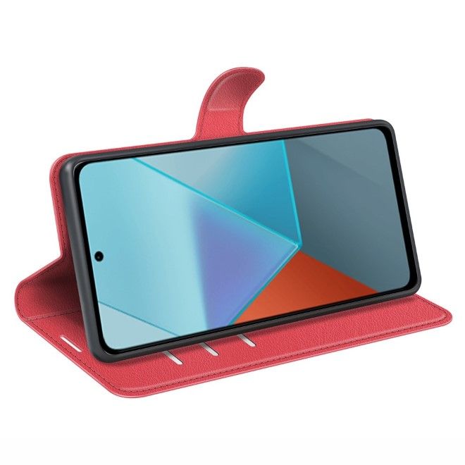 Xiaomi Redmi Note 13 Pro 5G Handy Hülle - Litchi Leder Bookcover Series - rot