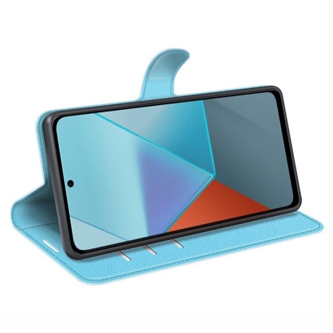 Xiaomi Redmi Note 13 Pro 5G Handy Hülle - Litchi Leder Bookcover Series - blau