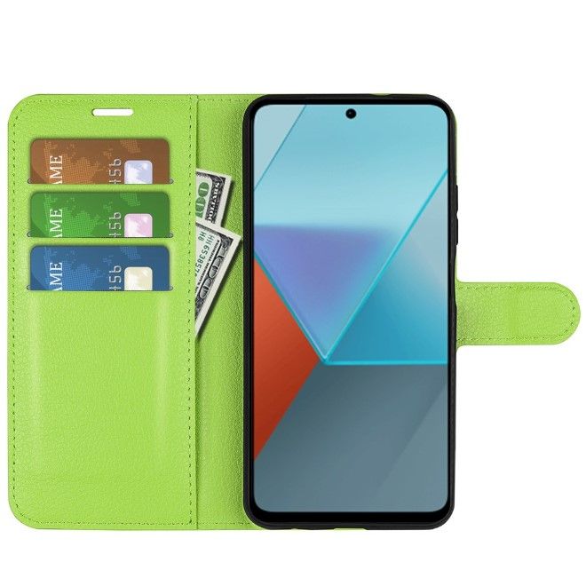 Xiaomi Redmi Note 13 Pro 5G Handy Hülle - Litchi Leder Bookcover Series - grün
