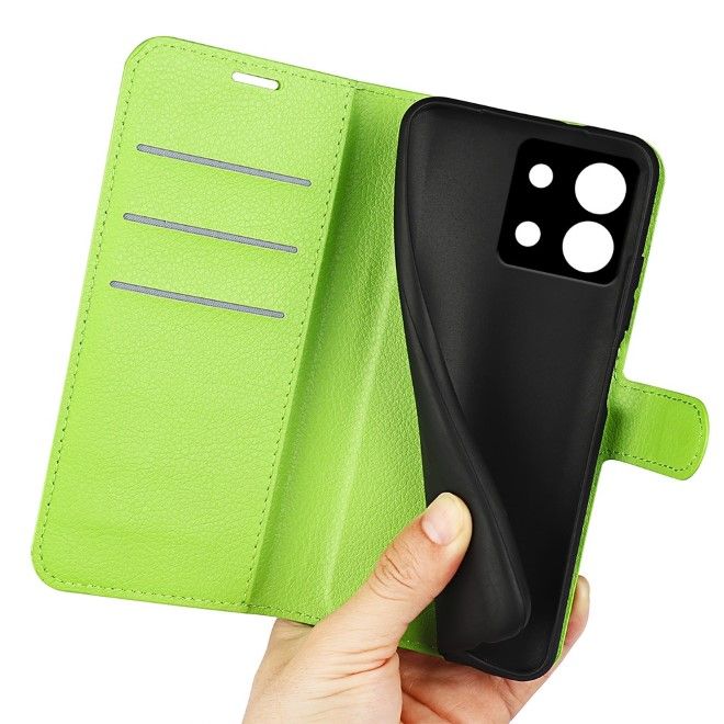 Xiaomi Redmi Note 13 Pro 5G Handy Hülle - Litchi Leder Bookcover Series - grün