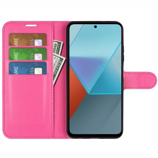 Xiaomi Redmi Note 13 Pro 5G Handy Hülle - Litchi Leder Bookcover Series - pink