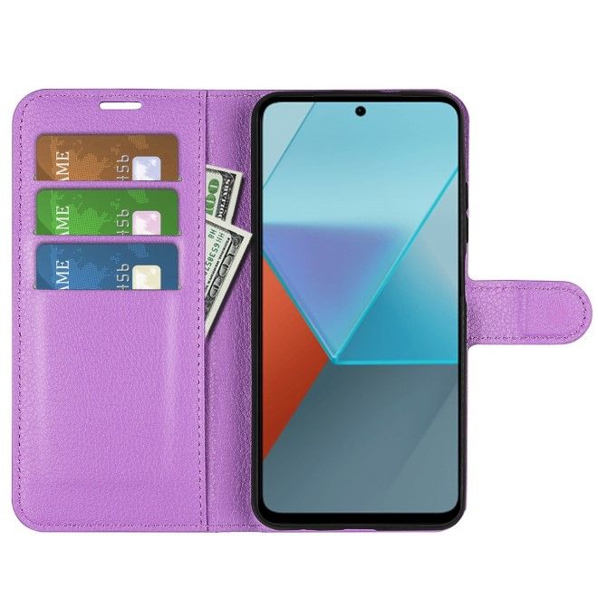 Xiaomi Redmi Note 13 Pro 5G Handy Hülle - Litchi Leder Bookcover Series - purpur