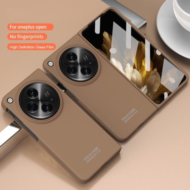 OnePlus Open Handy Hülle - Hardcase aus Polycarbonat und gehärtetem Glas - braun