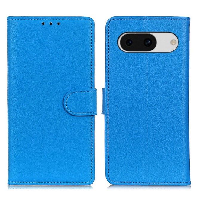 Google Pixel 8a Handy Hülle - Litchi Leder Bookcover Series - blau