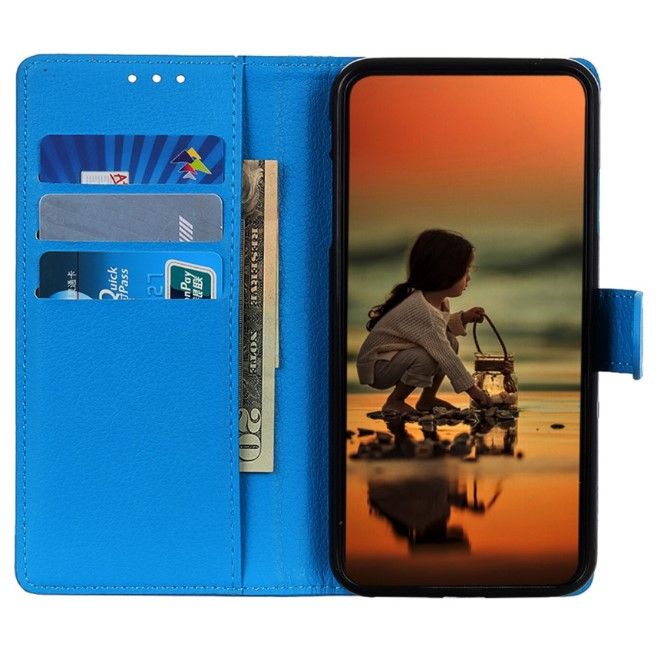 Google Pixel 8a Handy Hülle - Litchi Leder Bookcover Series - blau