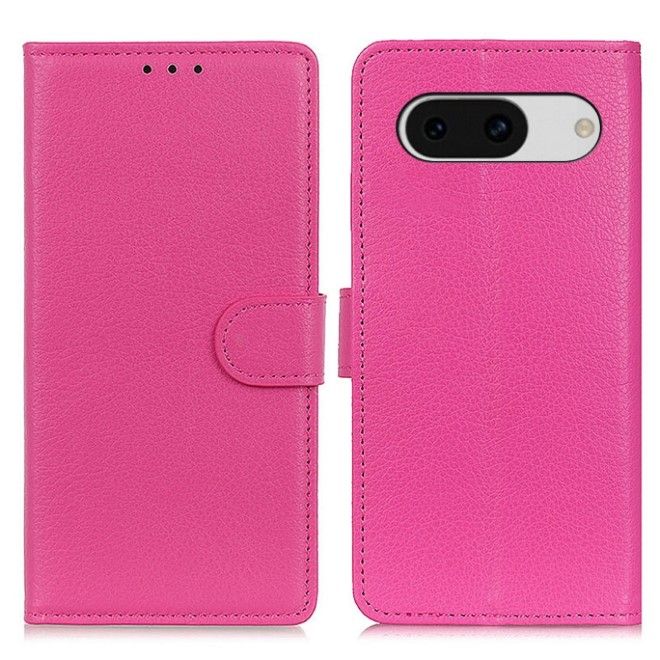 Google Pixel 8a Handy Hülle - Litchi Leder Bookcover Series - pink