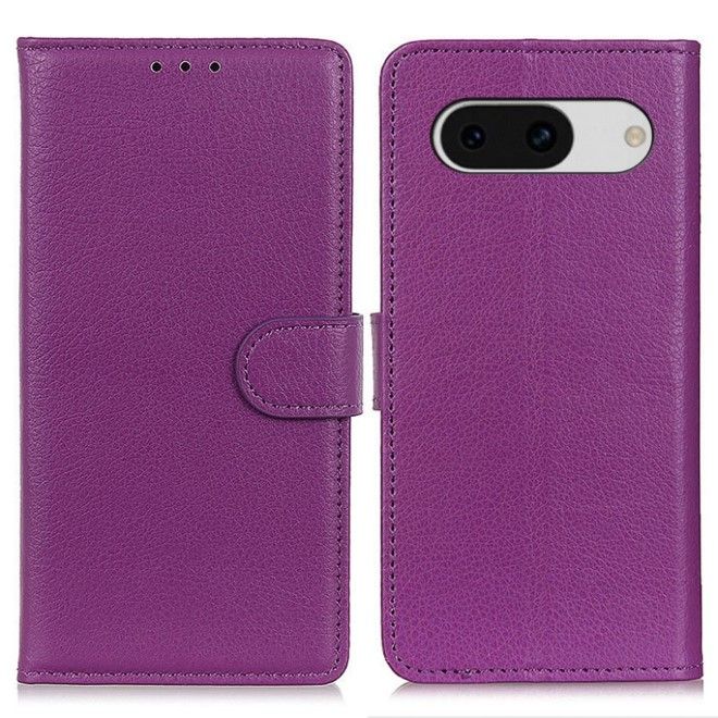 Google Pixel 8a Handy Hülle - Litchi Leder Bookcover Series - purpur