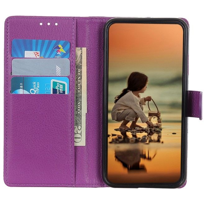 Google Pixel 8a Handy Hülle - Litchi Leder Bookcover Series - purpur