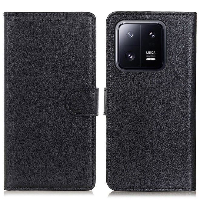 Xiaomi 14 Handy Hülle - Litchi Leder Bookcover Series - schwarz