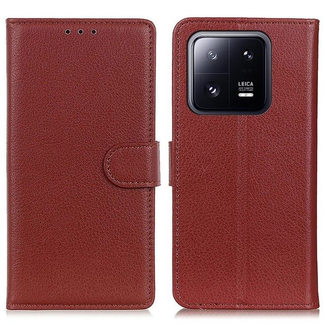 Xiaomi 14 Handy Hülle - Litchi Leder Bookcover Series - braun