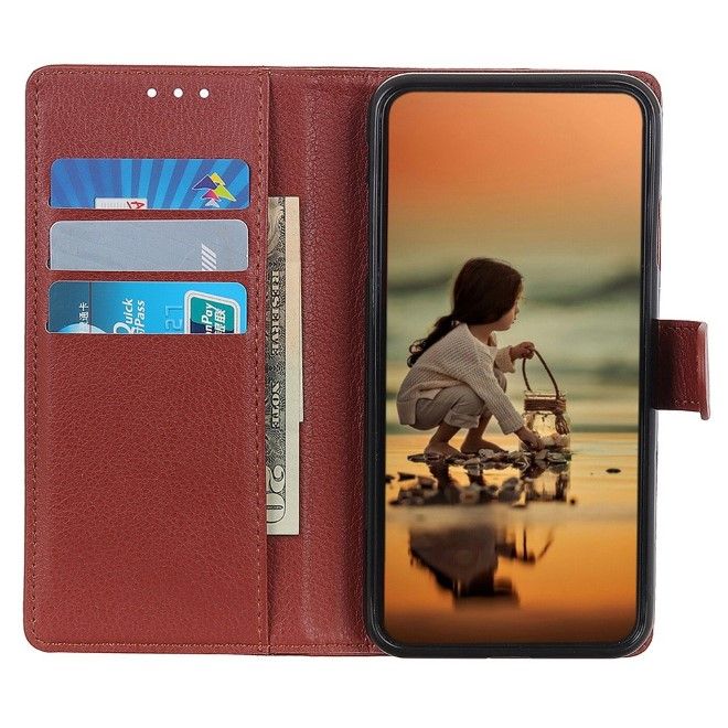 Xiaomi 14 Handy Hülle - Litchi Leder Bookcover Series - braun