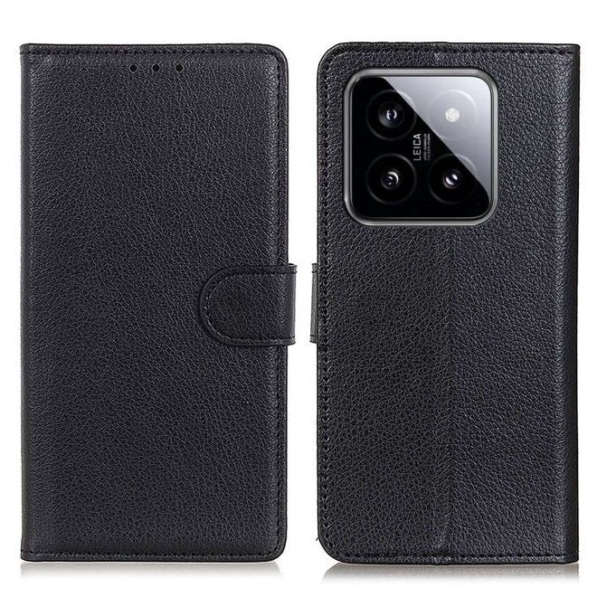Xiaomi 14 Pro Handy Hülle - Litchi Leder Bookcover Series - schwarz