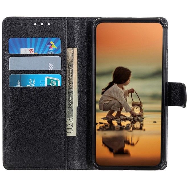 Xiaomi 14 Pro Handy Hülle - Litchi Leder Bookcover Series - schwarz