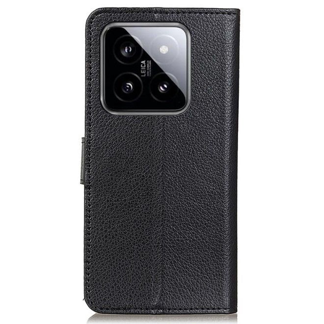 Xiaomi 14 Pro Handy Hülle - Litchi Leder Bookcover Series - schwarz