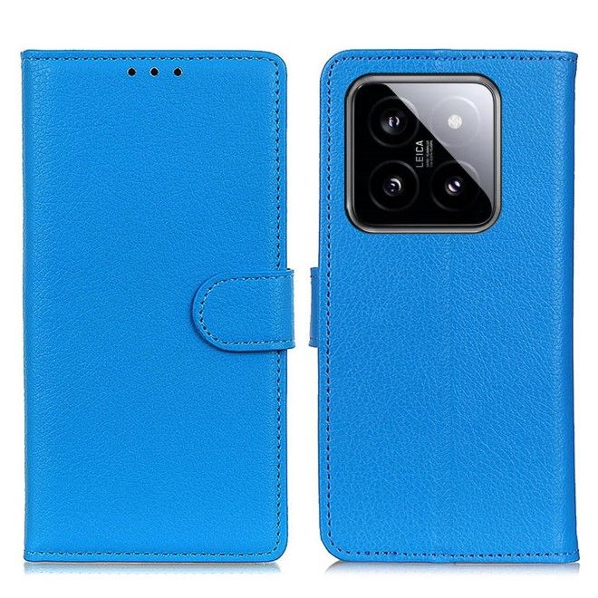 Xiaomi 14 Pro Handy Hülle - Litchi Leder Bookcover Series - blau