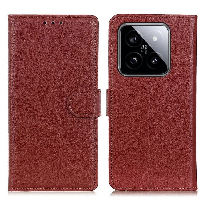 Xiaomi 14 Pro Handy Hülle - Litchi Leder Bookcover Series - braun
