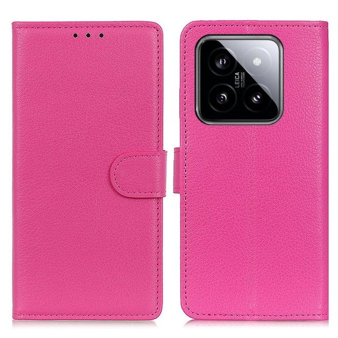 Xiaomi 14 Pro Handy Hülle - Litchi Leder Bookcover Series - pink