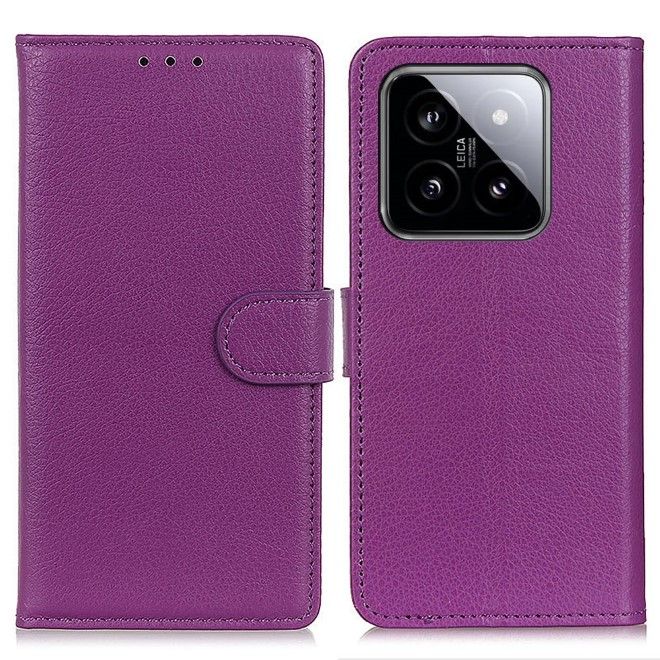 Xiaomi 14 Pro Handy Hülle - Litchi Leder Bookcover Series - purpur