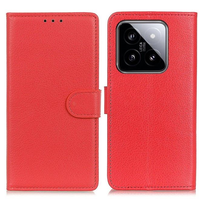 Xiaomi 14 Pro Handy Hülle - Litchi Leder Bookcover Series - rot