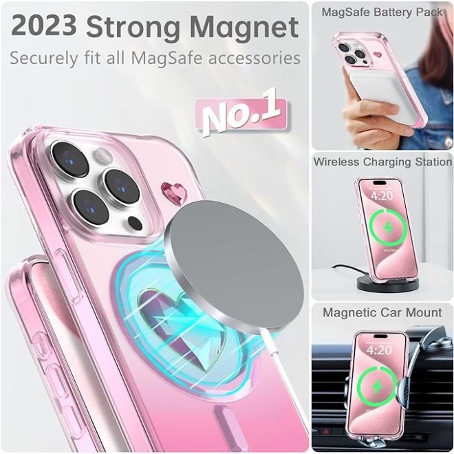 Kingxbar - iPhone 15 MagSafe Schutzhülle - Eternity Series - Crystal Dream - pink