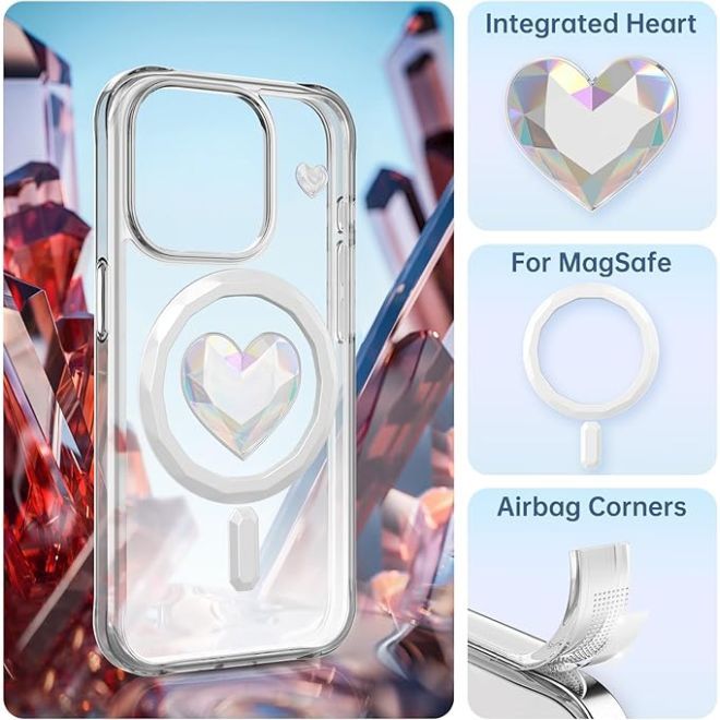 Kingxbar - iPhone 15 Pro MagSafe Schutzhülle - Eternity Series - Diamond Galaxy - weiss