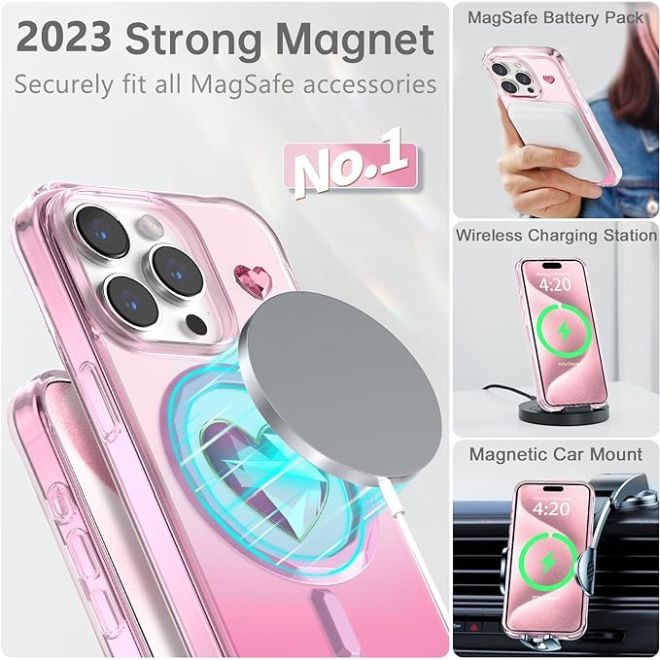 Kingxbar - iPhone 15 Pro Max MagSafe Schutzhülle - Eternity Series - Crystal Dream - pink