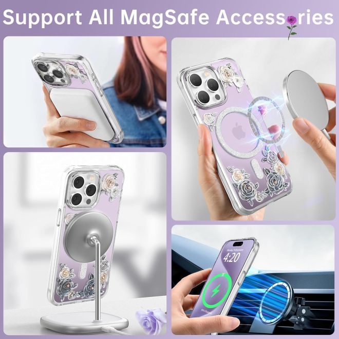 Kingxbar - iPhone 15 MagSafe Schutzhülle - Rose Series - violett