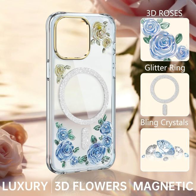 Kingxbar - iPhone 15 MagSafe Schutzhülle - Rose Series - blau