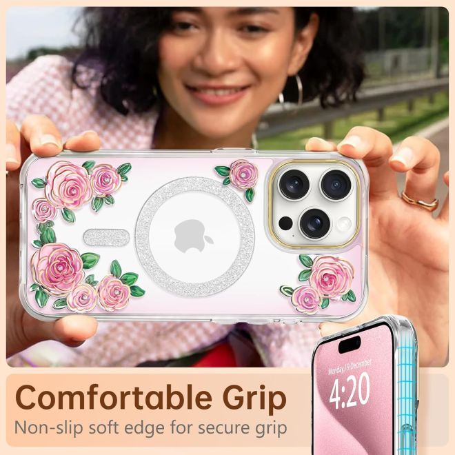 Kingxbar - iPhone 15 MagSafe Schutzhülle - Rose Series - rosa