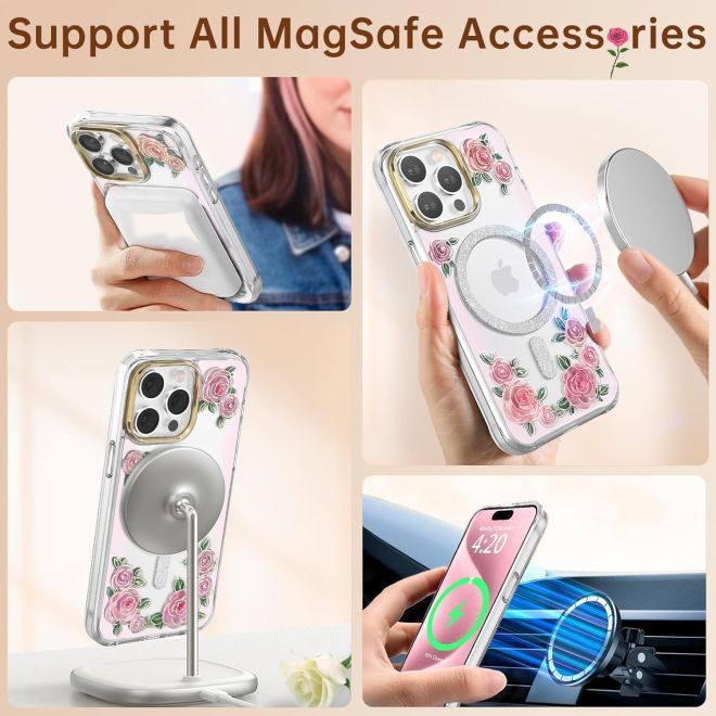 Kingxbar - iPhone 15 MagSafe Schutzhülle - Rose Series - rosa