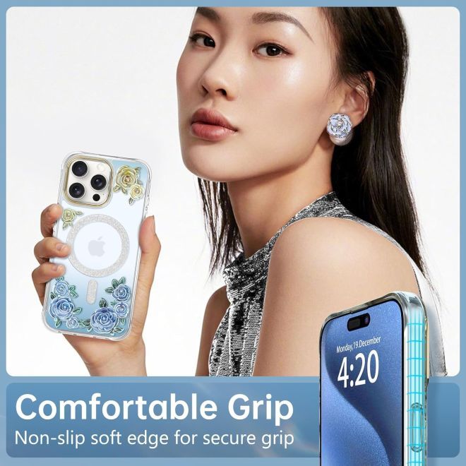 Kingxbar - iPhone 15 Pro MagSafe Schutzhülle - Rose Series - blau