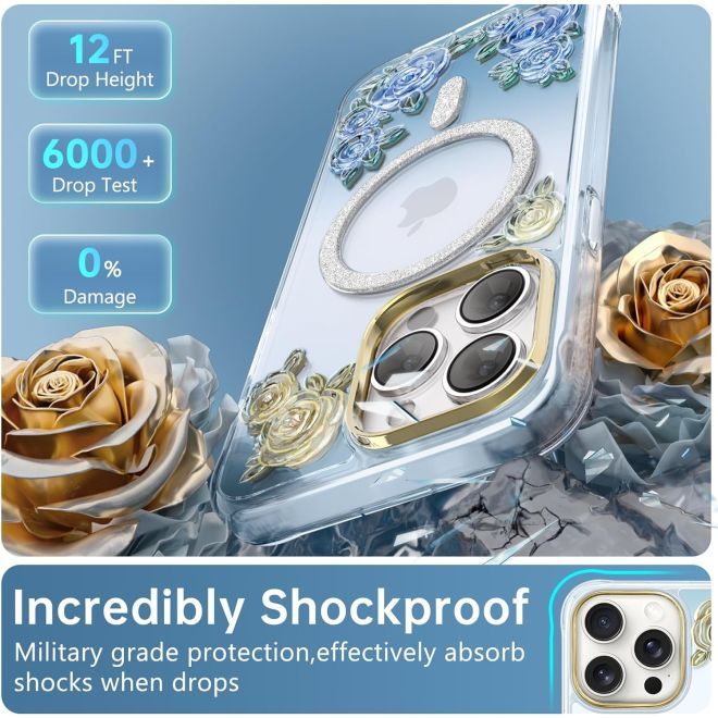 Kingxbar - iPhone 15 Pro MagSafe Schutzhülle - Rose Series - blau