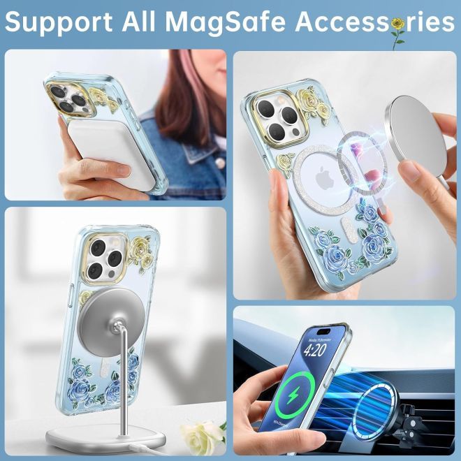 Kingxbar - iPhone 15 Pro MagSafe Schutzhülle - Rose Series - blau