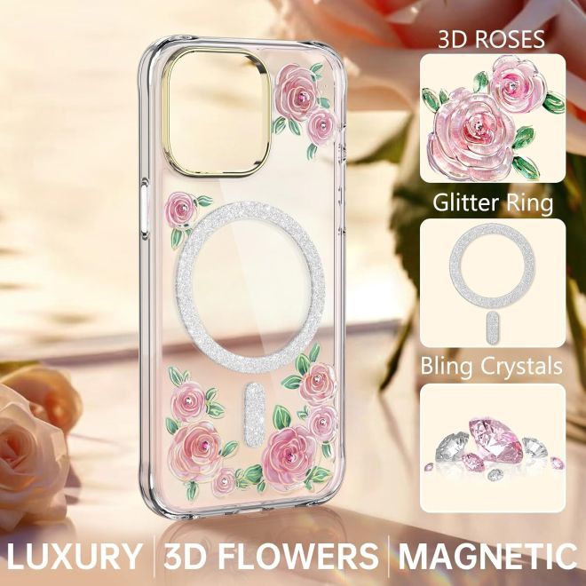 Kingxbar - iPhone 15 Pro MagSafe Schutzhülle - Rose Series - rosa