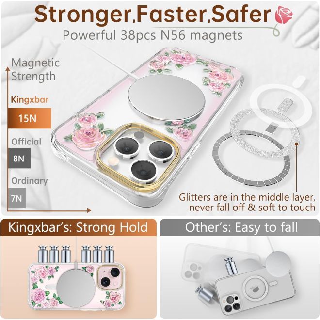 Kingxbar - iPhone 15 Pro MagSafe Schutzhülle - Rose Series - rosa