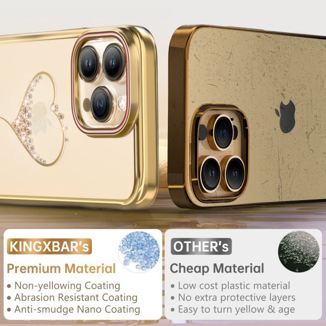 Kingxbar - iPhone 15 Pro Schutzhülle - Case mit Kristallen - Wish Series - gold