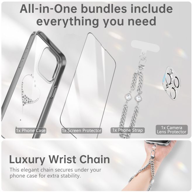 Kingxbar - iPhone 15 Pro Schutzhülle - Case mit Kristallen - Wish Series - silber