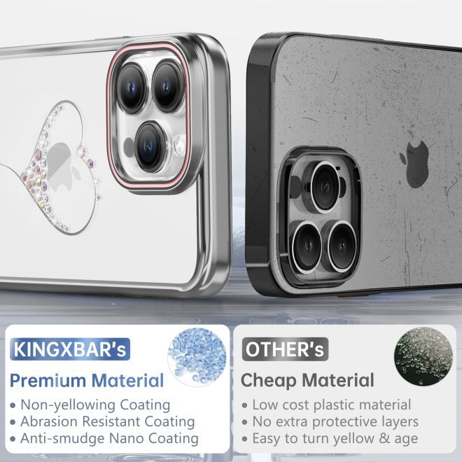 Kingxbar - iPhone 15 Pro Schutzhülle - Case mit Kristallen - Wish Series - silber