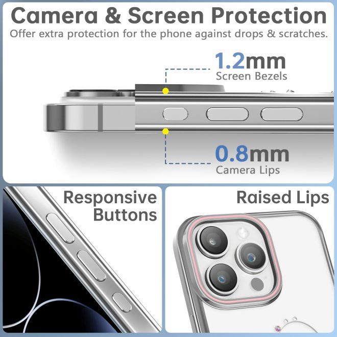 Kingxbar - iPhone 15 Pro Schutzhülle - Case mit Kristallen - Wish Series - silber