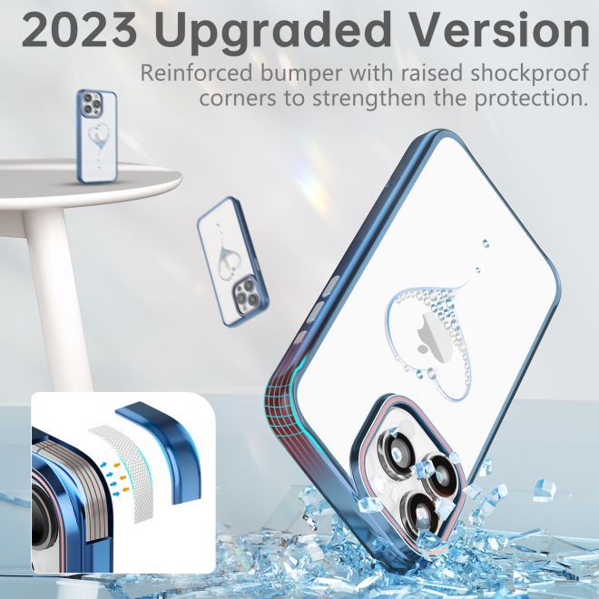 Kingxbar - iPhone 15 Pro Schutzhülle - Case mit Kristallen - Wish Series - blau