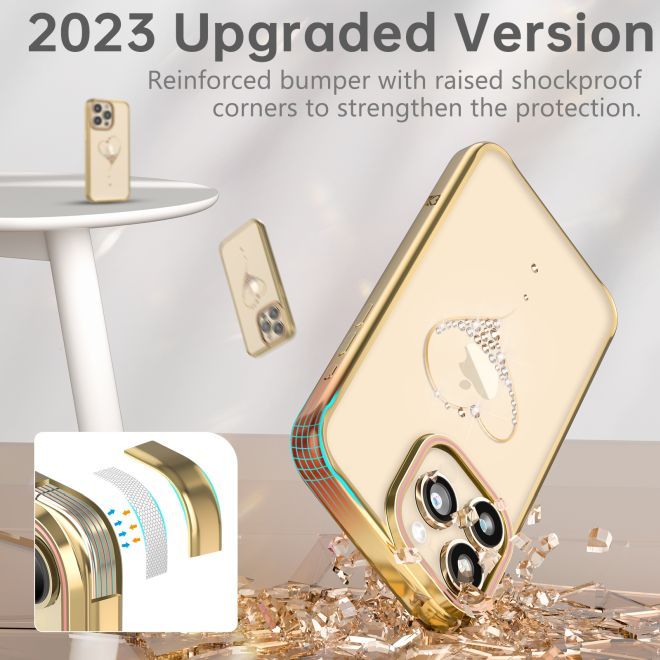 Kingxbar - iPhone 15 Max Pro Schutzhülle - Case mit Kristallen - Wish Series - gold