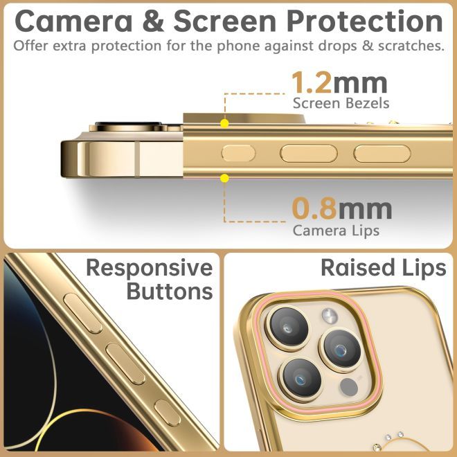 Kingxbar - iPhone 15 Max Pro Schutzhülle - Case mit Kristallen - Wish Series - gold