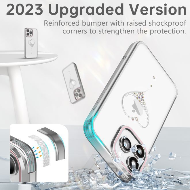 Kingxbar - iPhone 15 Pro Max Schutzhülle - Case mit Kristallen - Wish Series - silber