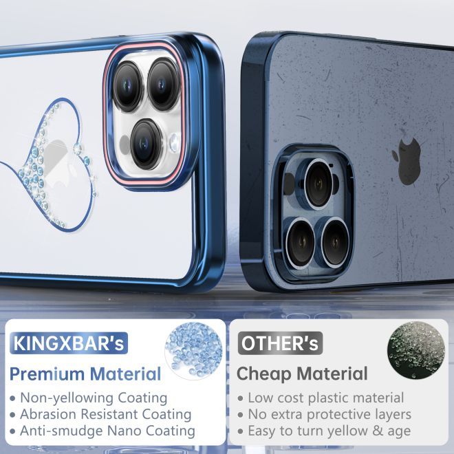 Kingxbar - iPhone 15 Pro Max Schutzhülle - Case mit Kristallen - Wish Series - blau