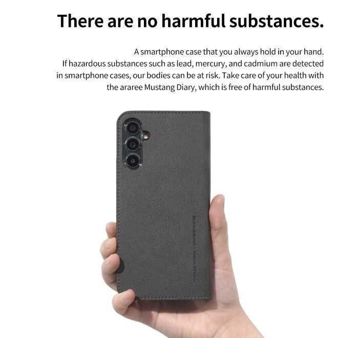Araree - Samsung Galaxy S24+ Hülle - Case aus Kunstleder - Mustang Diary Series - Made in Korea - schwarz