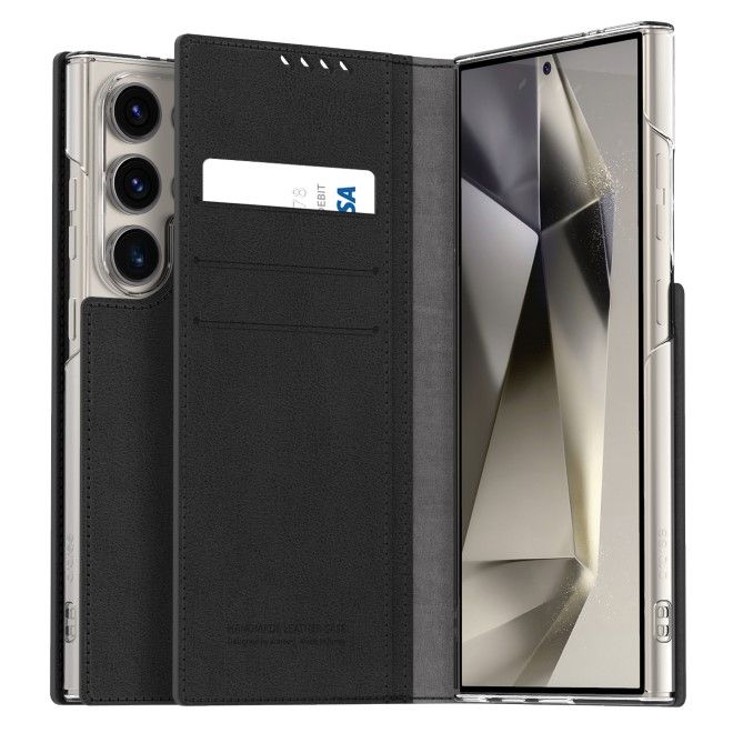 Araree - Samsung Galaxy S24 Ultra Hülle - Case aus Kunstleder - Mustang Diary Series - Made in Korea - schwarz