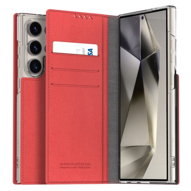 Araree - Samsung Galaxy S24 Ultra Hülle - Case aus Kunstleder - Mustang Diary Series - Made in Korea - rot